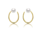 Genevive Gold Freshwater Pearl Oblong Oval Halo Earrings