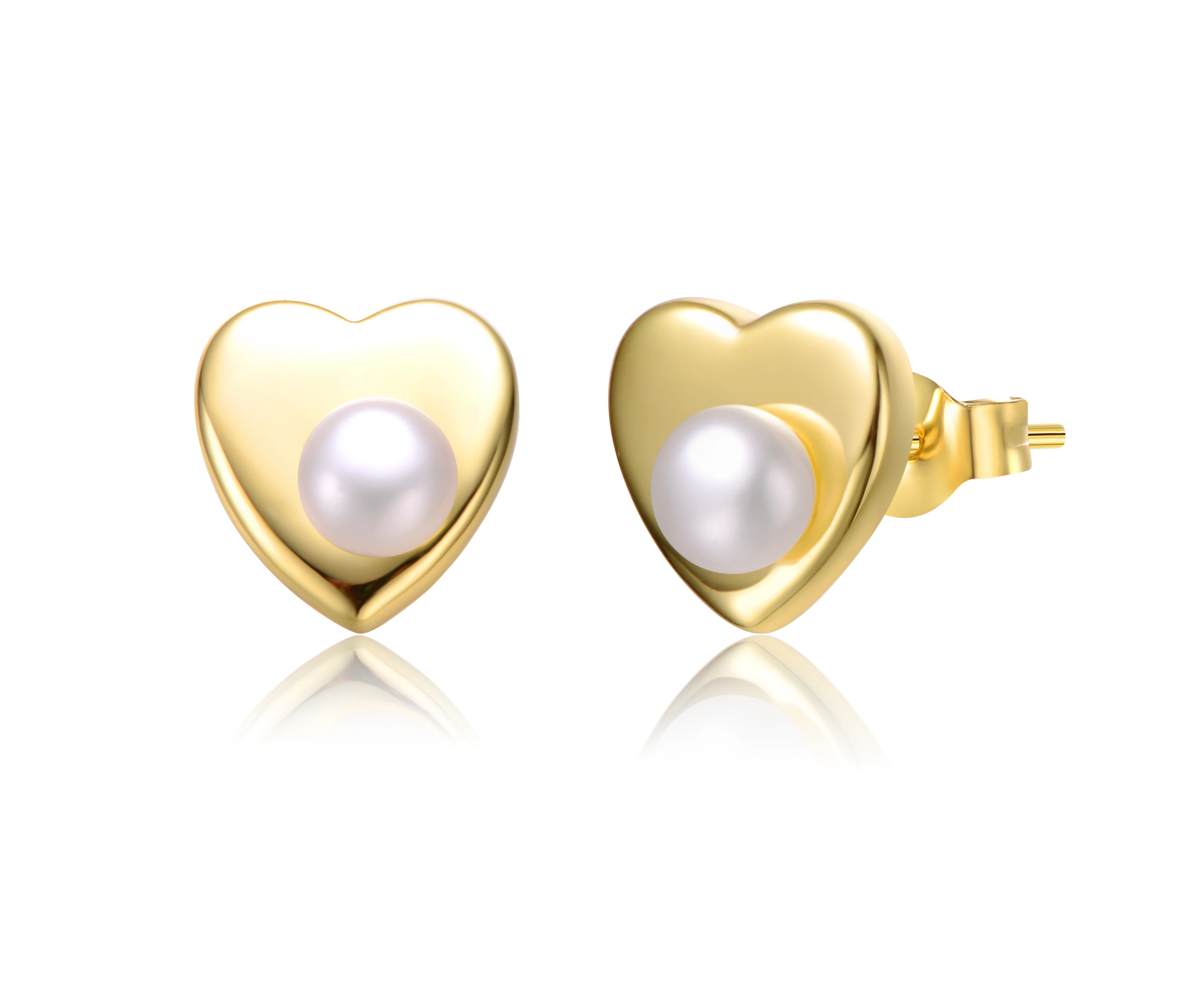 Genevive Gold Freshwater Pearl Heart Stud Earrings