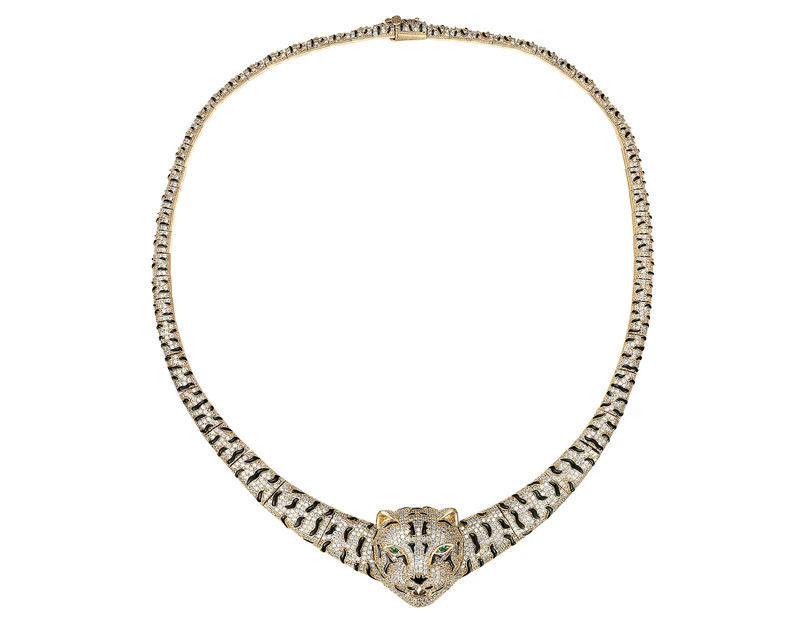 Rachel Glauber Gold Necklace with Cubic Zirconia Leopard Design