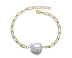 Genevive Sterling Silver Gold Freshwater Pearl Paperclip Link Bracelet