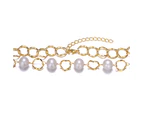 Genevive Gold Freshwater Pearl Link Oval Necklace