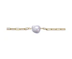 Genevive Sterling Silver Gold Freshwater Pearl Paperclip Link Bracelet