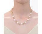 Genevive Gold Freshwater Pearl Link Oval Necklace