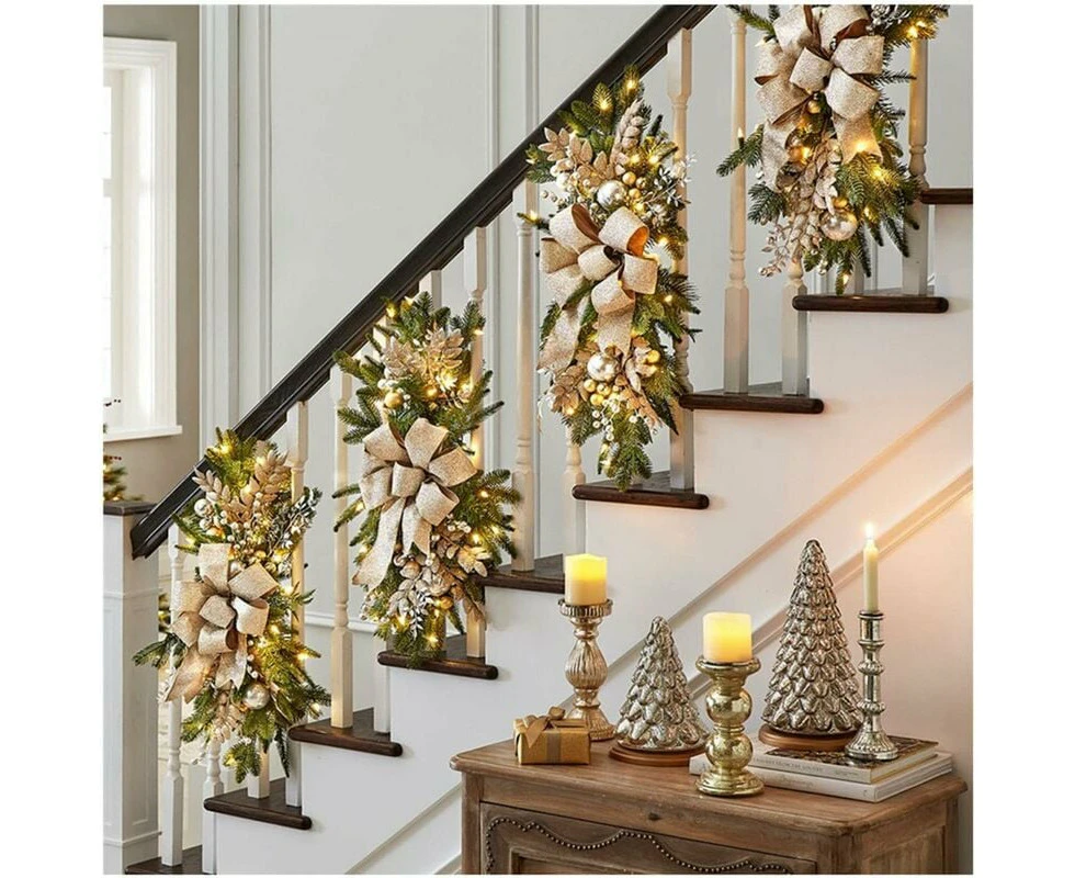 Pre-lit wireless Christmas teardrop staircase lights, Christmas wreaths Swag for the front door Decorations for hanging wreath windows