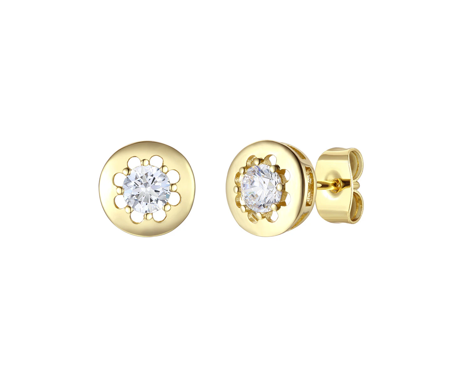 Stella Valentino Sterling Silver Gold Plated with 0.60ctw Moissanite Solitaire Modern Bezel Stud Earrings