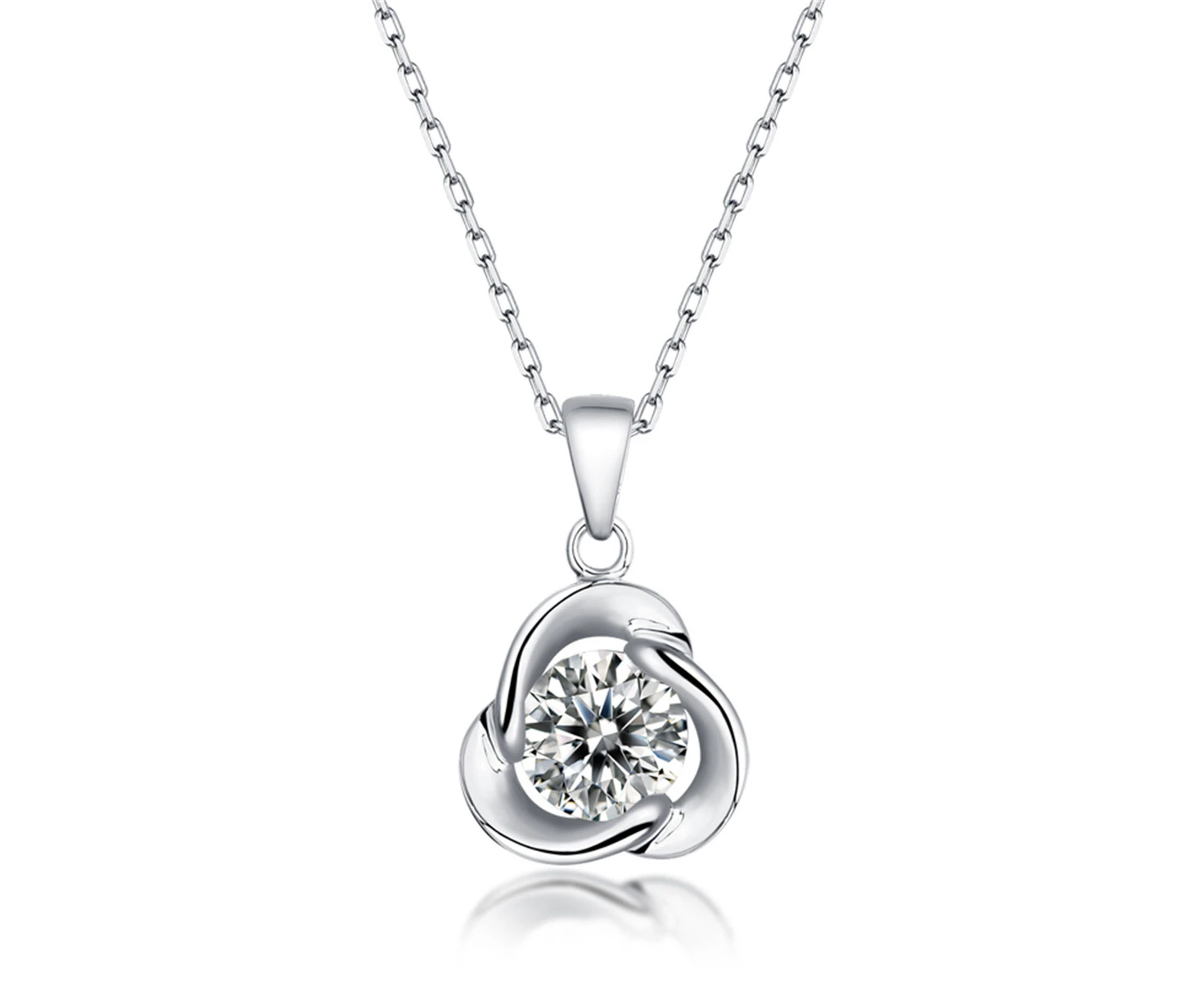 Stella Valentino Sterling Silver with 1ct Round Moissanite Solitaire Flower Swirl Pendant Necklace