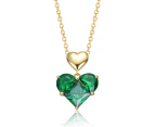 Genevive Green Cubic Zirconia Double Heart Pendant Necklace