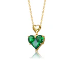 Genevive Green Cubic Zirconia Double Heart Pendant Necklace