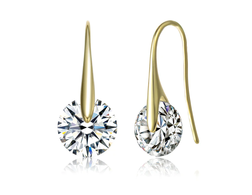 Stella Valentino Sterling Silver Gold with 8ctw Moissanite Solitaire Wire Drop Earrings