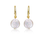 Genevive Gold with White Coin Freshwater Pearl Drop C-Hoop Earrings