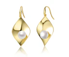 Genevive Gold Freshwater Pearl Lily Pad Dangle Drop Wire Earrings