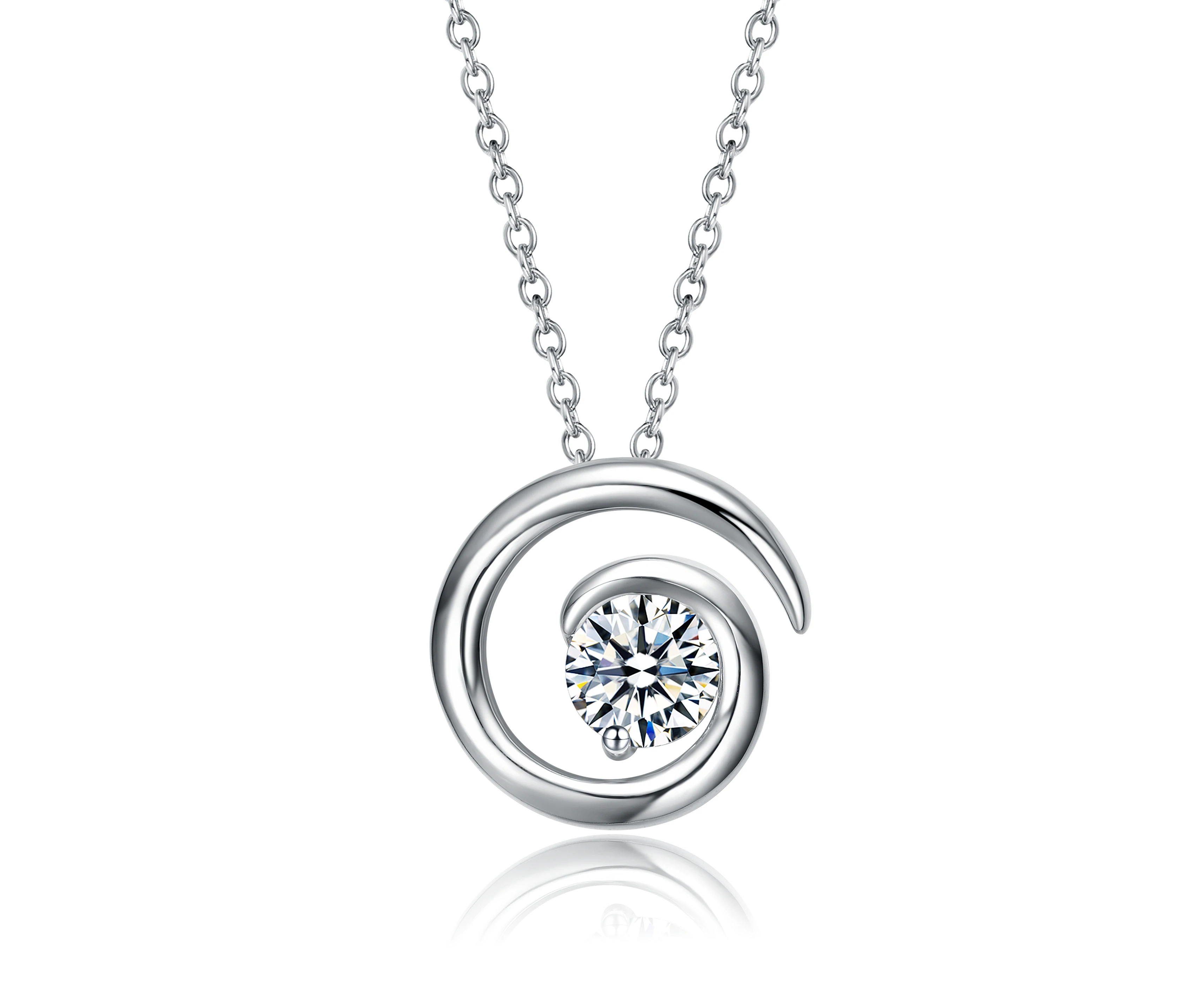 Stella Valentino Sterling Silver with 1ct Moissanite Open Eternity Circle Swirl Pendant Necklace