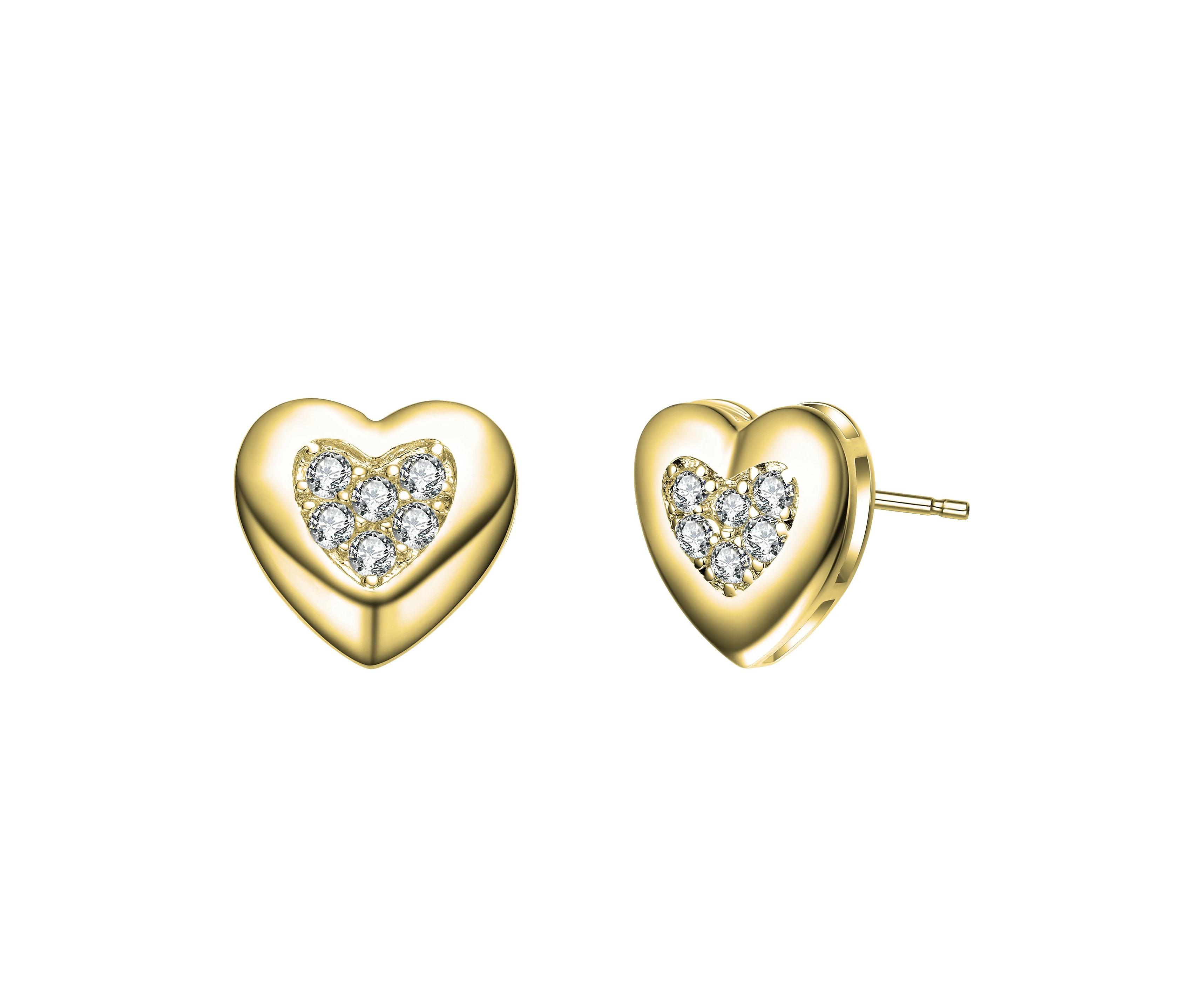 Stella Valentino Sterling Silver Gold Plated with 0.18ctw Moissanite Pave Heart Stud Earrings