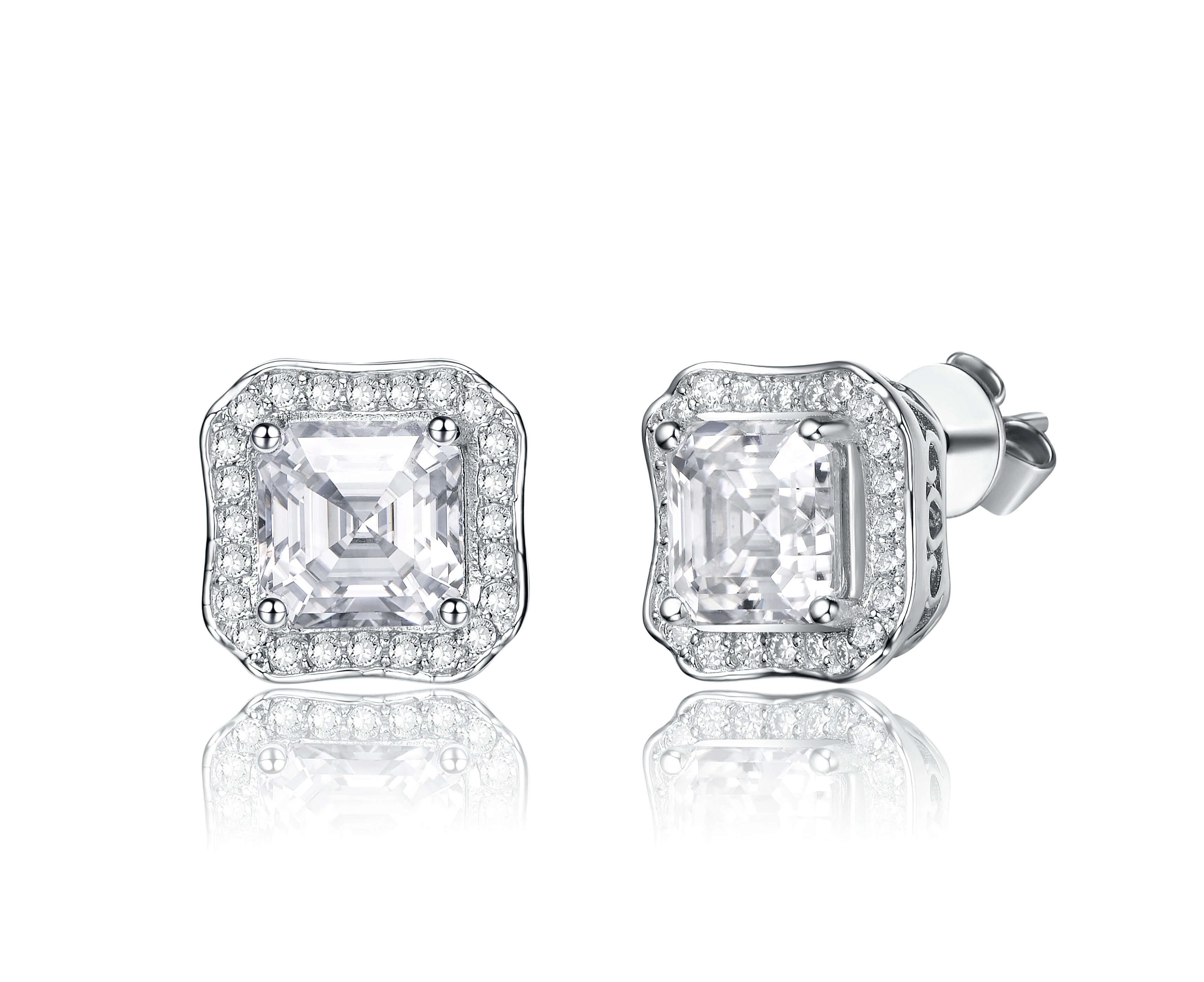 Stella Valentino Sterling Silver with 2.50ctw Moissanite Halo Square Stud Earrings