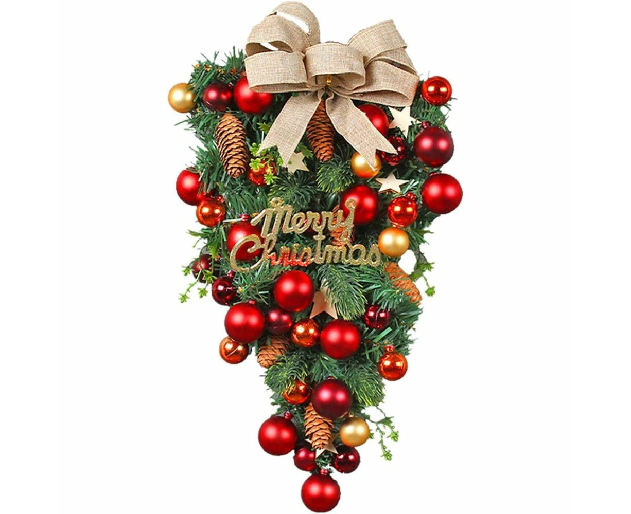 Hanging Christmas Wreaths - Merry Christmas Upside Down Tree Wreath | Artificial Hanging Garland for Holiday Christmas Decoration