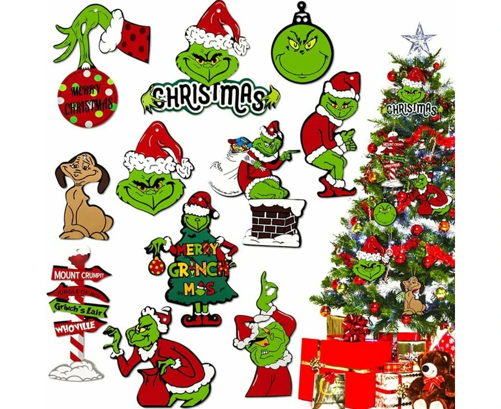 24-Pack Grinch Christmas Paper Hanging Decorations for Christmas Tree