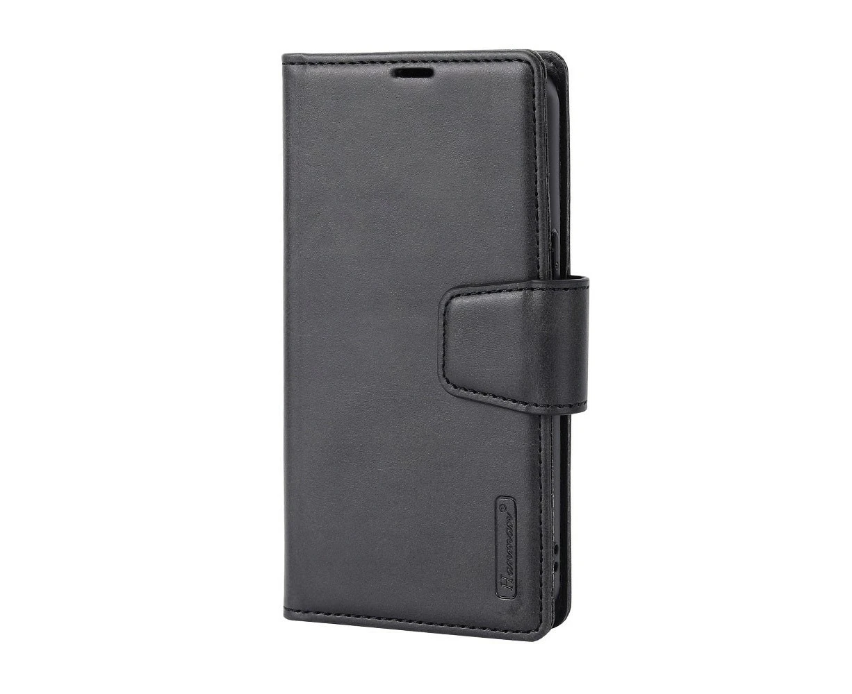 Hanman 2 in 1 Detachable Magnetic Flip Leather Wallet Cover Case for iPhone 16 Pro Max Black