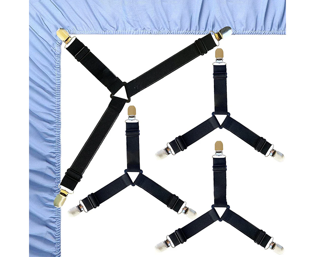 4Pcs Bed Sheet Elastic Holder Straps Bed Sheet Clips Sheet Fasteners-Black