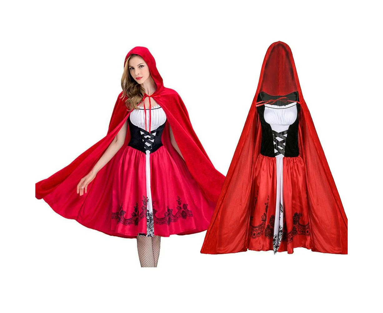 Women Riding Hood Costume Adult Christmas Halloween With Cape Queen Uniform Suits