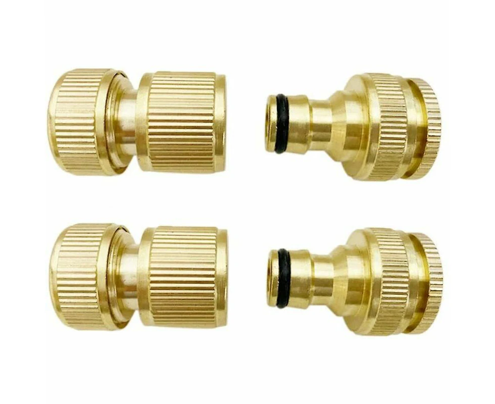 Hose Fittings, 4-Piece Set, Brass Water Hose Connectors, 1/2 and 3/4 Inch External Thread