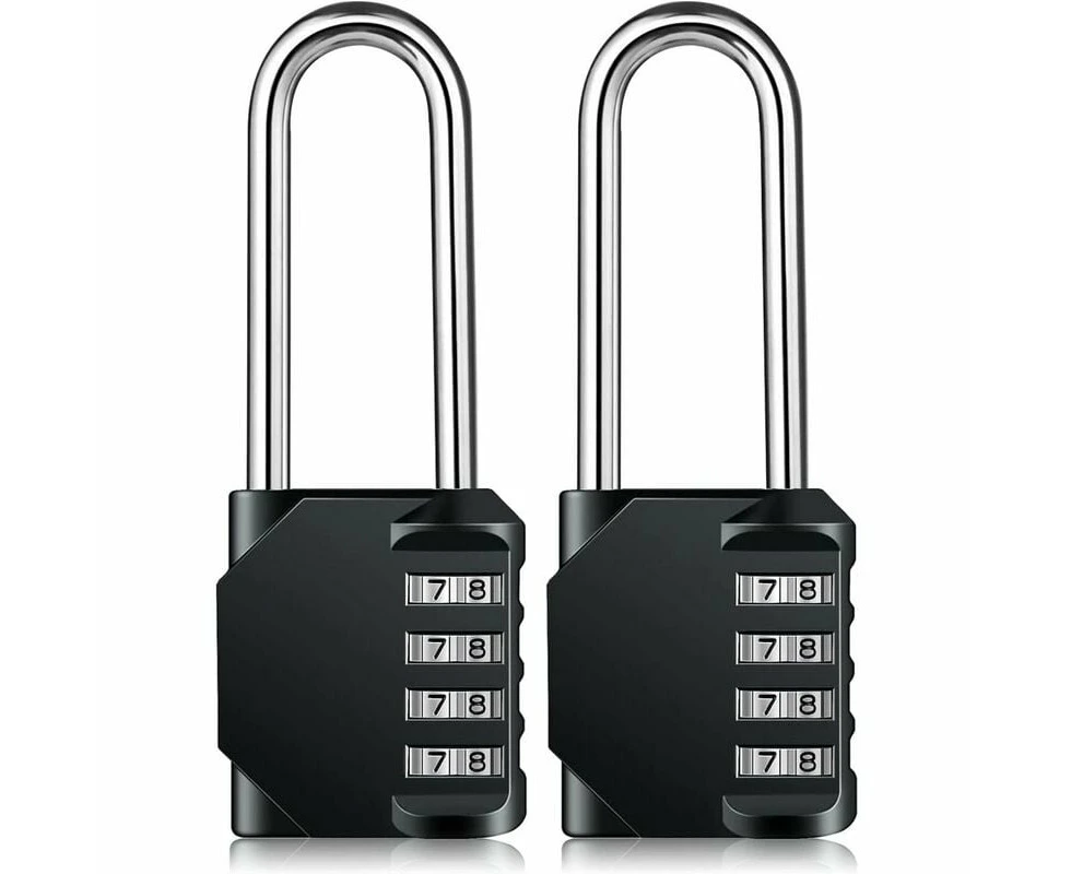 Long Code Outdoor Padlock for Gates, Garden Sheds, 4-Digit Combination Lock for Lockers, Schools (2 Pieces, Black)