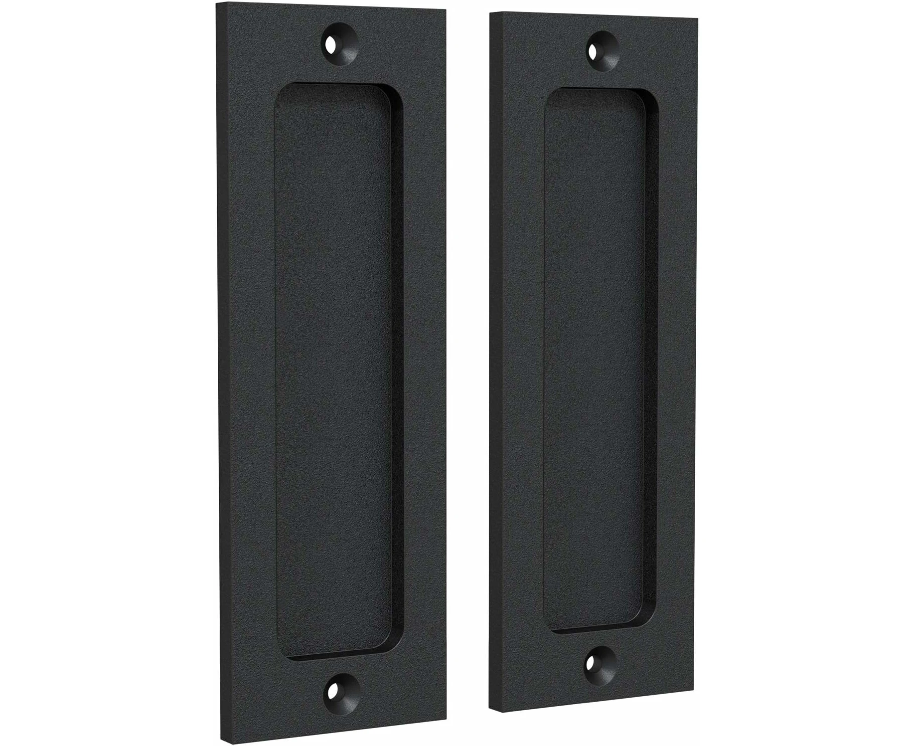 6-Inch Pocket Handles, Barn Door Handle Set, Flush Pull with Rectangular Plate, Rustic Style, Matte Black, Pack of 2