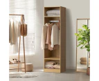 Oikiture Open Wardrobe Shelf Unit Clothes Storage 3 Drawers Hanging Rail Natural