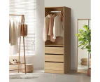 Oikiture Wardrobe Clothes Storage Organizer 3 Drawers Hanging Rail Natural