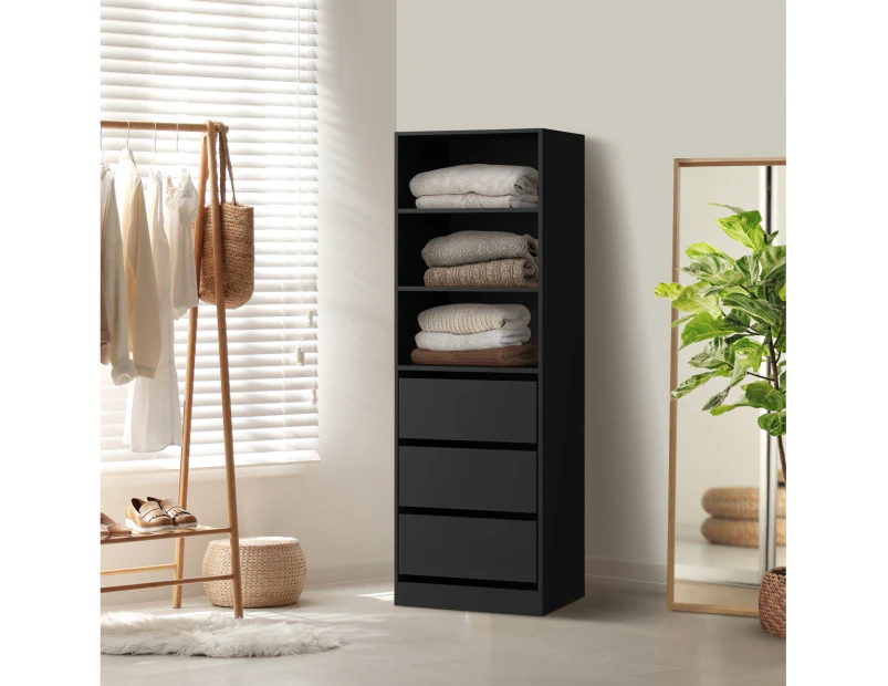 Oikiture Wardrobe Shelf Unit Clothes Storage Cabinet 3 Drawers Organizer Black