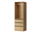 Oikiture Wardrobe Clothes Storage Organizer 3 Drawers Hanging Rail Natural