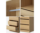 Oikiture Wardrobe Clothes Storage Organizer 3 Drawers Hanging Rail Natural