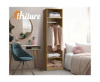 Oikiture Open Wardrobe Shelf Unit Clothes Storage 3 Drawers Hanging Rail Natural