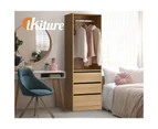 Oikiture Wardrobe Clothes Storage Organizer 3 Drawers Hanging Rail Natural