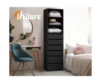 Oikiture Wardrobe Storage Cabinet Shelf Unit Clothes 3 Shelves 6 Drawers Black