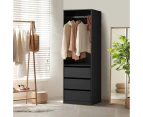 Oikiture Open Wardrobe Shelf Unit Clothes Storage 3 Drawers Hanging Rail Black