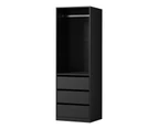 Oikiture Open Wardrobe Shelf Unit Clothes Storage 3 Drawers Hanging Rail Black