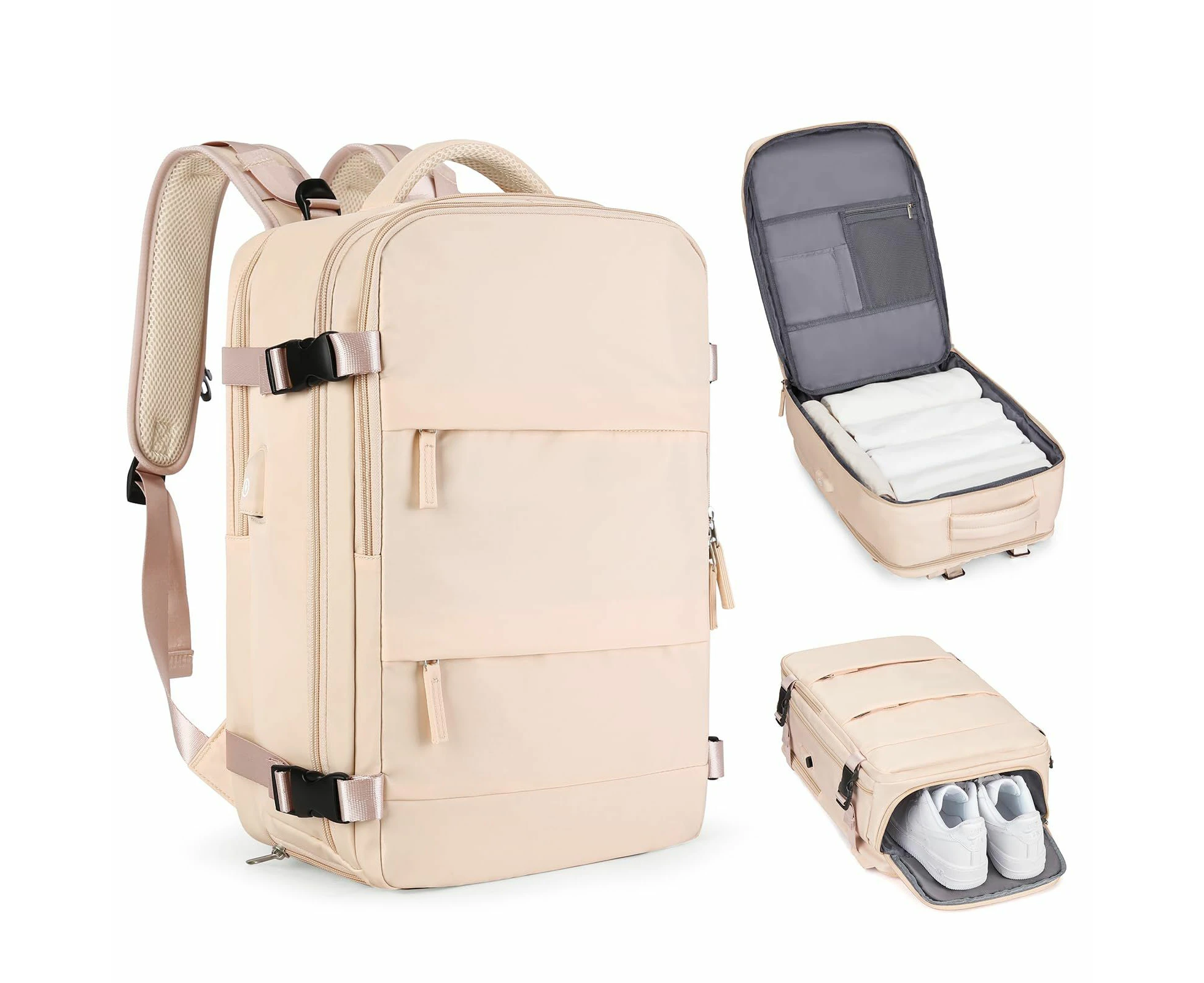 Travel Backpack with Shoe Compartment for Women Men  Waterproof Sports Luggage Computer Backpack Casual Daypack(Beige)