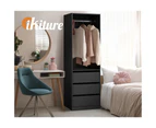 Oikiture Open Wardrobe Shelf Unit Clothes Storage 3 Drawers Hanging Rail Black