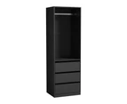 Oikiture Open Wardrobe Shelf Unit Clothes Storage 3 Drawers Hanging Rail Black