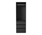 Oikiture Open Wardrobe Shelf Unit Clothes Storage 3 Drawers Hanging Rail Black