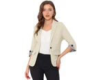 Allegra K Notched Lapel 3/4 Sleeve Work Formal Blazer