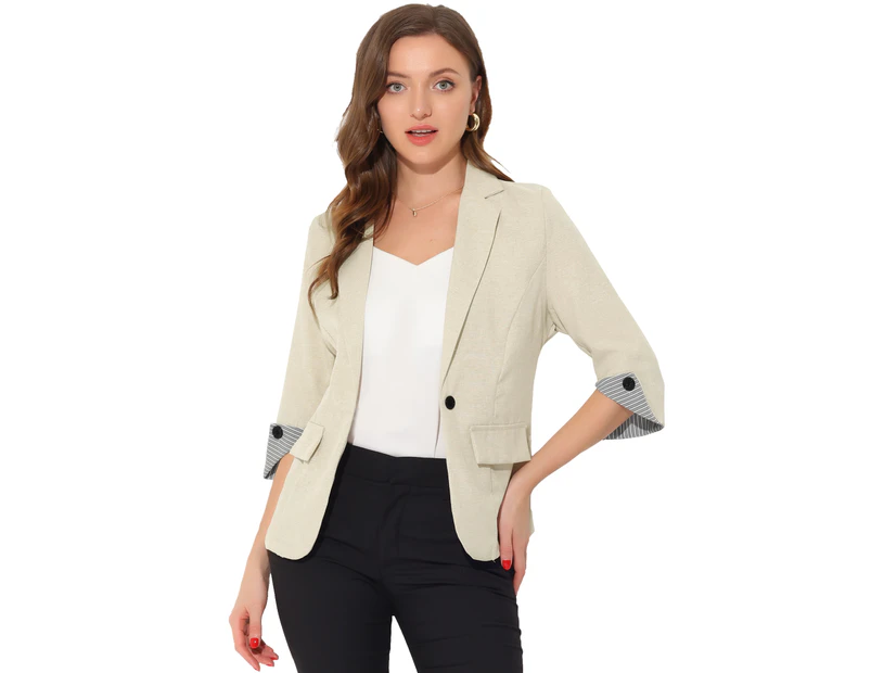 Allegra K Notched Lapel 3/4 Sleeve Work Formal Blazer