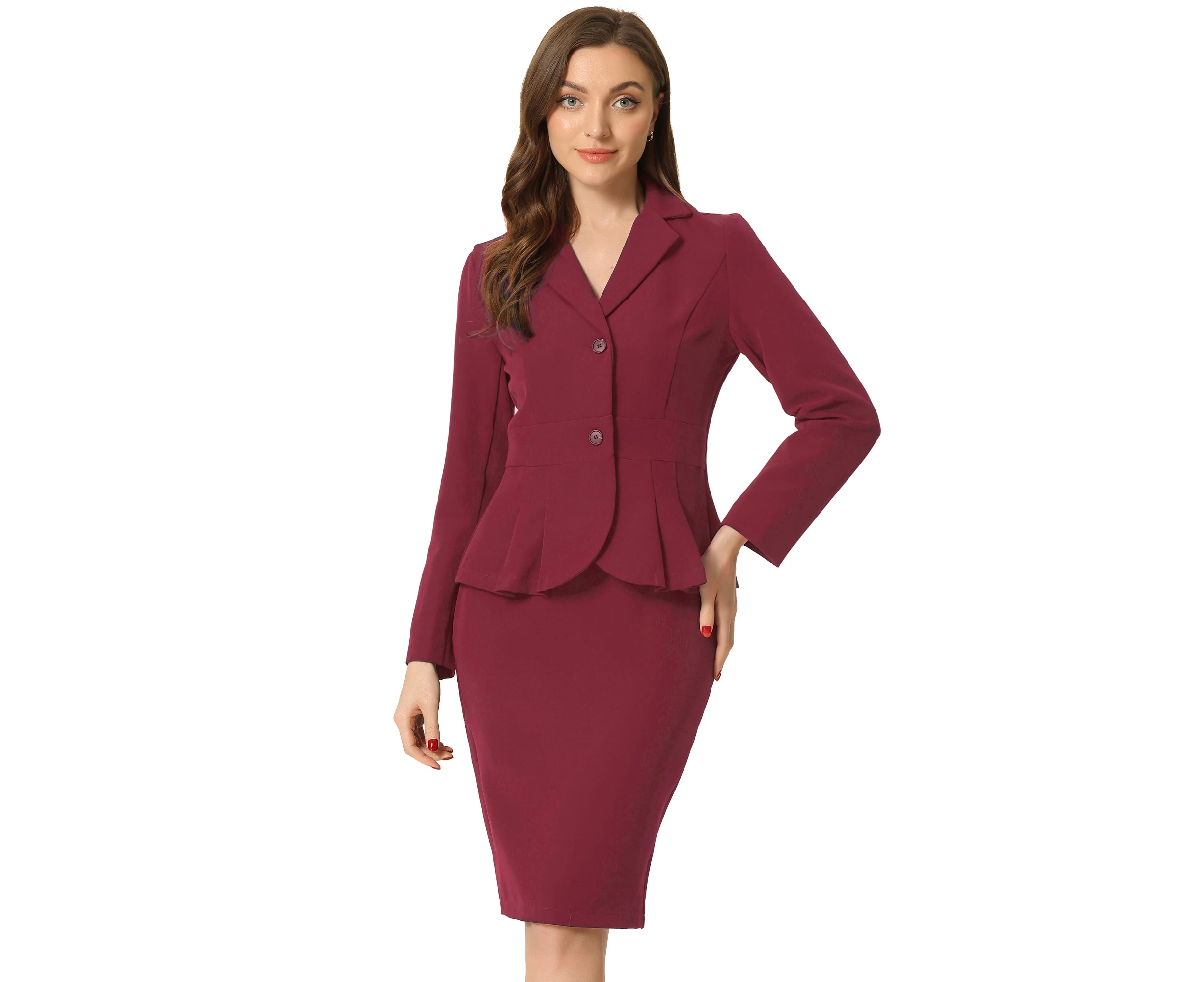 Allegra K 2 Piece Formal Peplum Blazer Pencil Skirts Set