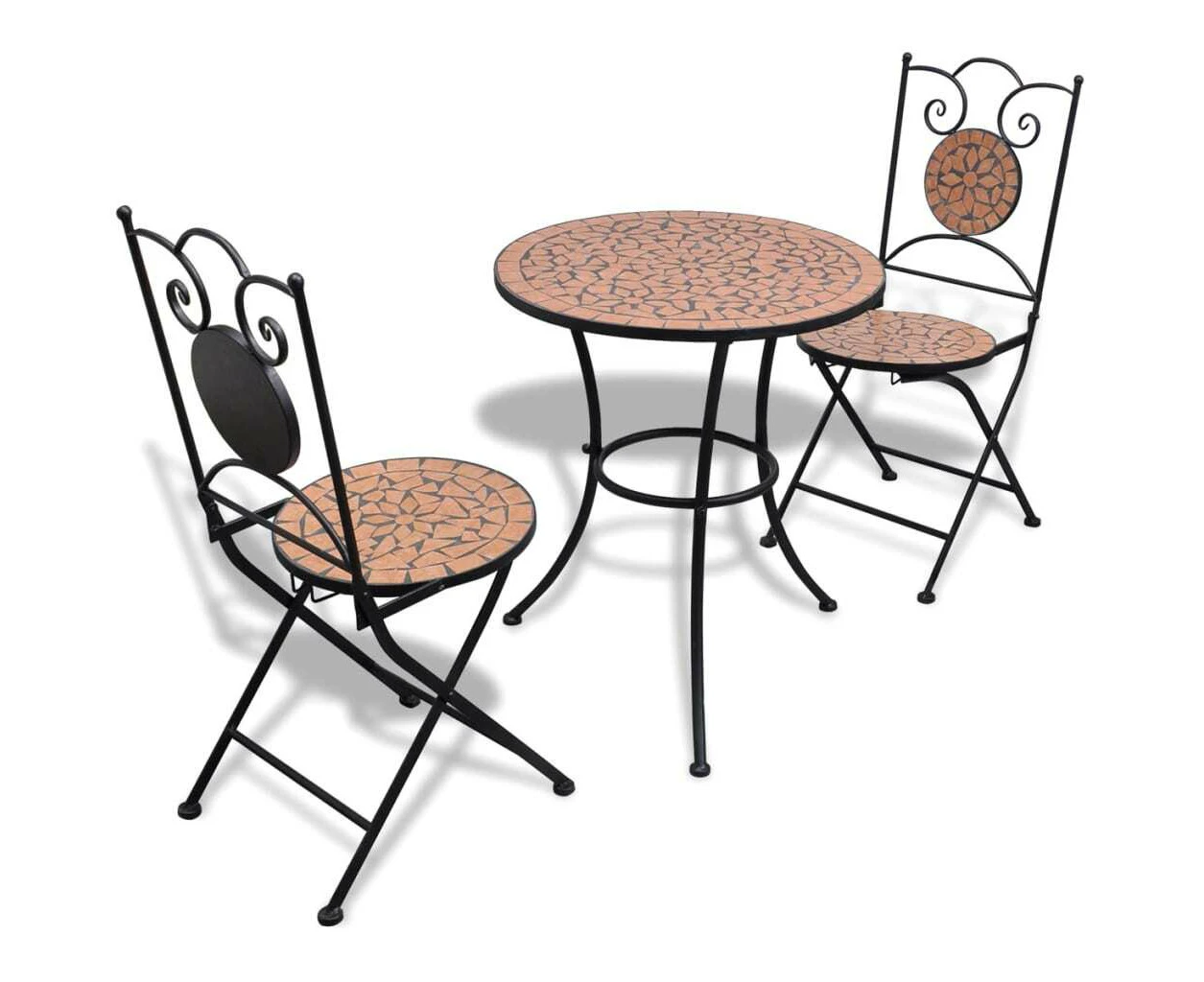 3 Piece Outdoor Table Chairs Bistro Cafe Setting Mosaic Italian Style Steel & Ceramic Garden Furniture