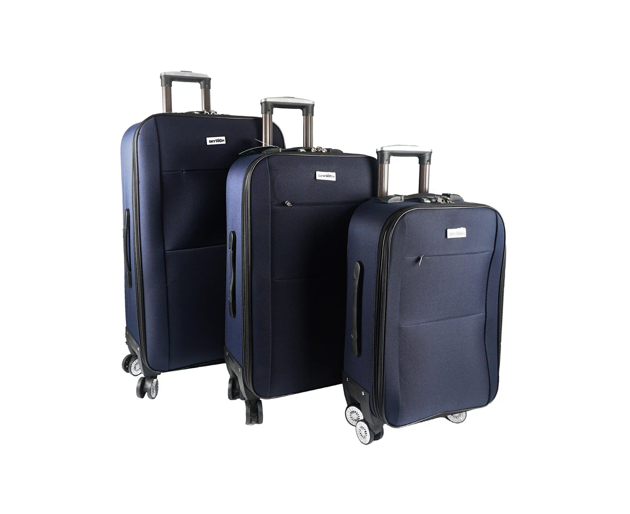 3pc Jemark Sky High Soft Case Luggage Suitcase Bag Lightweight Navy