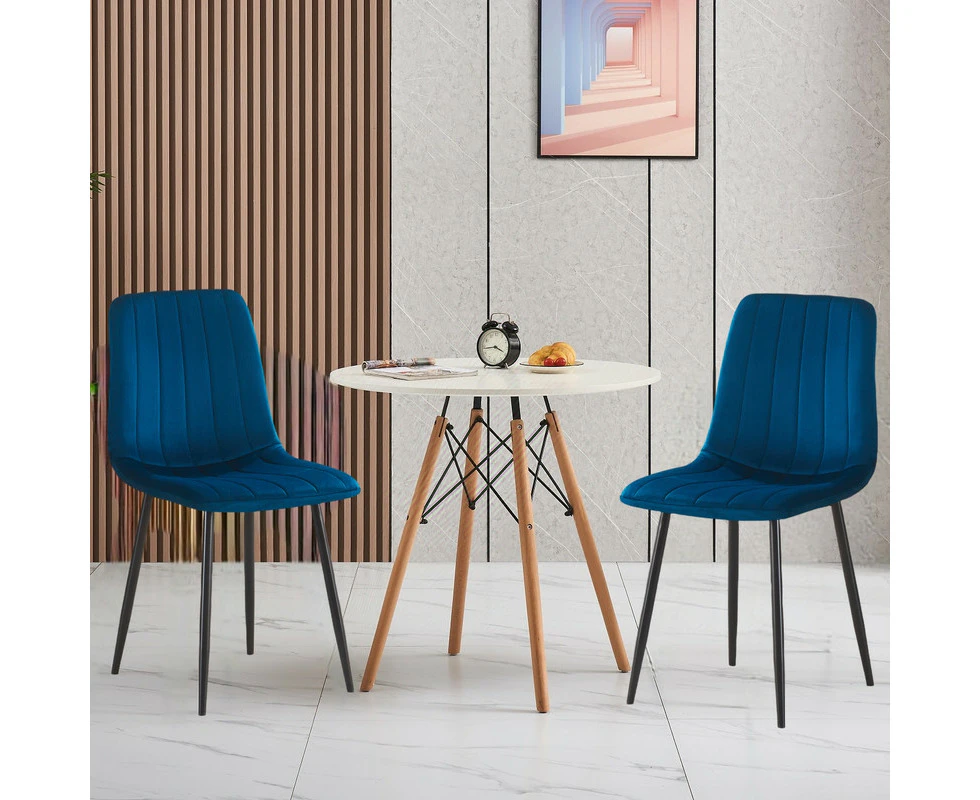 AINPECCA 2x Blue Upholstered Velvet Dining Chair and Table Set Black Metal Legs For Living Dinning room Cafe Office Kitchen Fabric