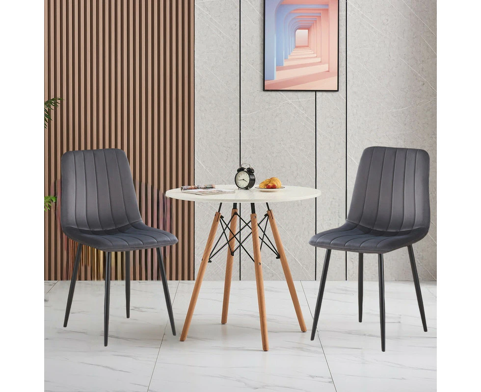 AINPECCA 2x Grey Upholstered Velvet Dining Chair and Table Set Black Metal Legs For Living Dinning room Cafe Office Kitchen Fabric