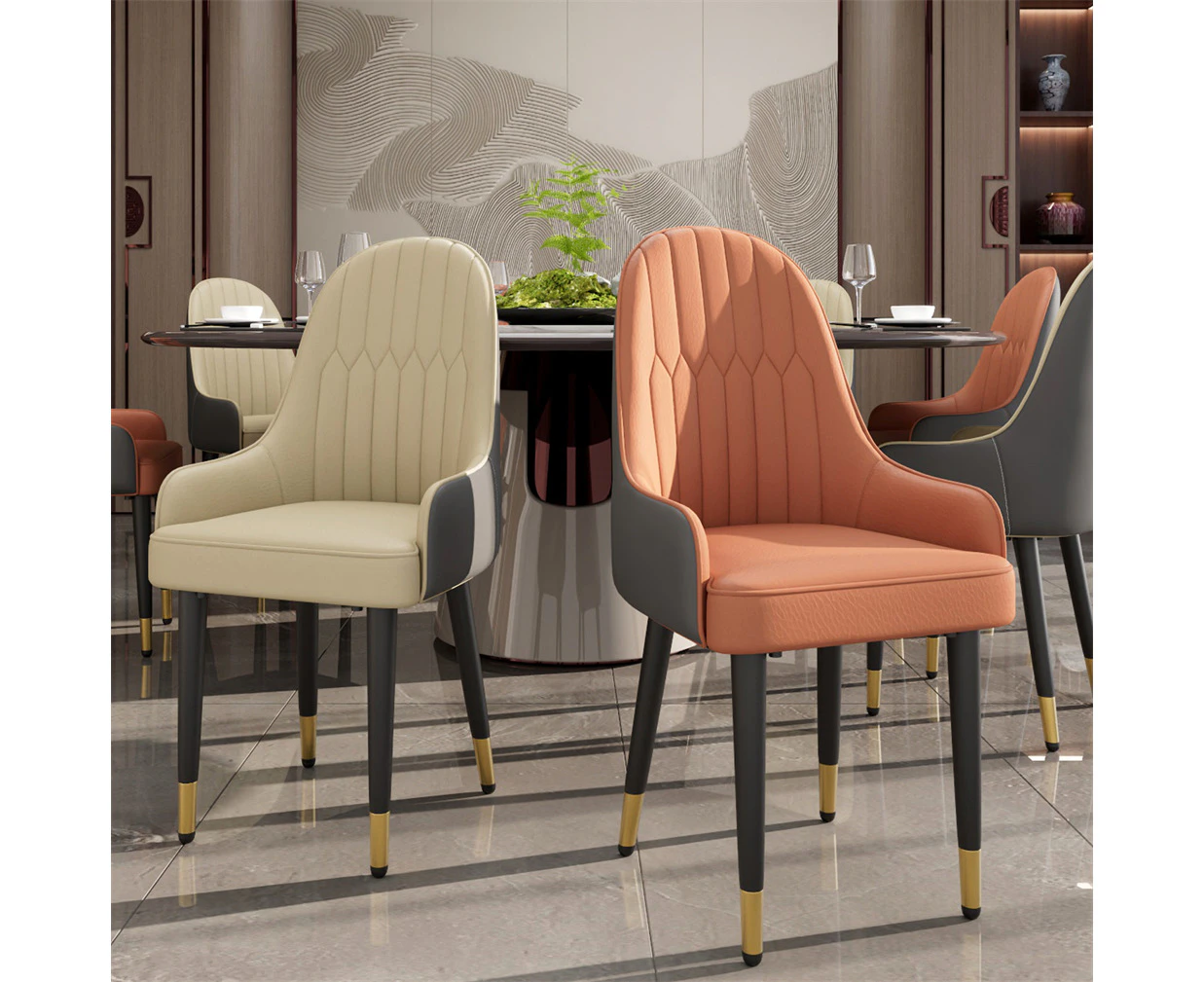 2PCS Faux Leathered Dining Chairs Soft Foam Padded Comfortable Sitting Chairs