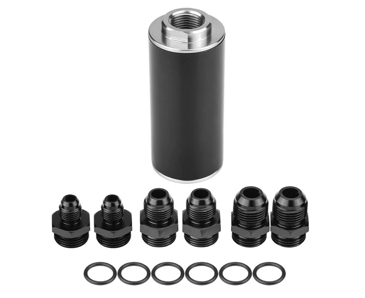 Universal 100 Micron AN6 Aluminum High Flow Fuel Inline Petrol Filter for Car Truck Black