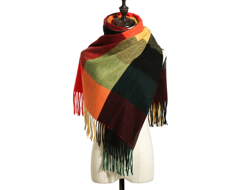 Scarf long cape winter thick warm knitted large plaid scarf